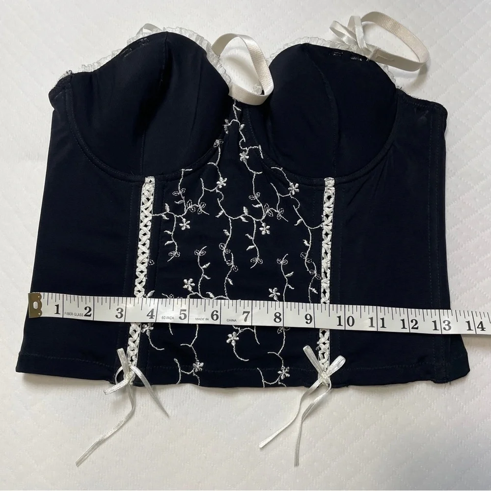 Black‎ Bustier Top with White Embroidery size 36C
